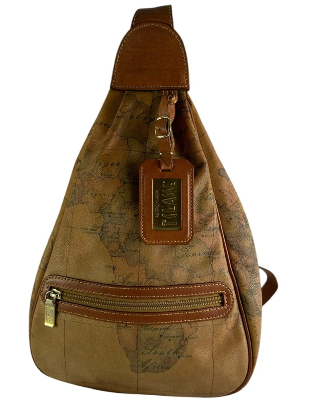 Vintage ALVIERO MARTINI 1A Classe Tan Canvas Geo Map Pattern Bag Knapsack